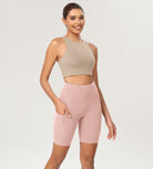 8" Tummy Control 2.0 High Waist Athletic Workout Shorts with Pockets Dusty Pink - ododos