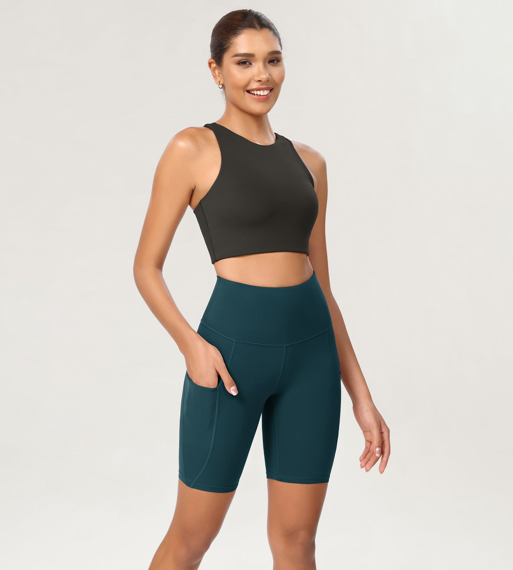 8 Tummy Control 2.0 High Waist Athletic Workout Shorts with Pockets Forest Teal - ododos