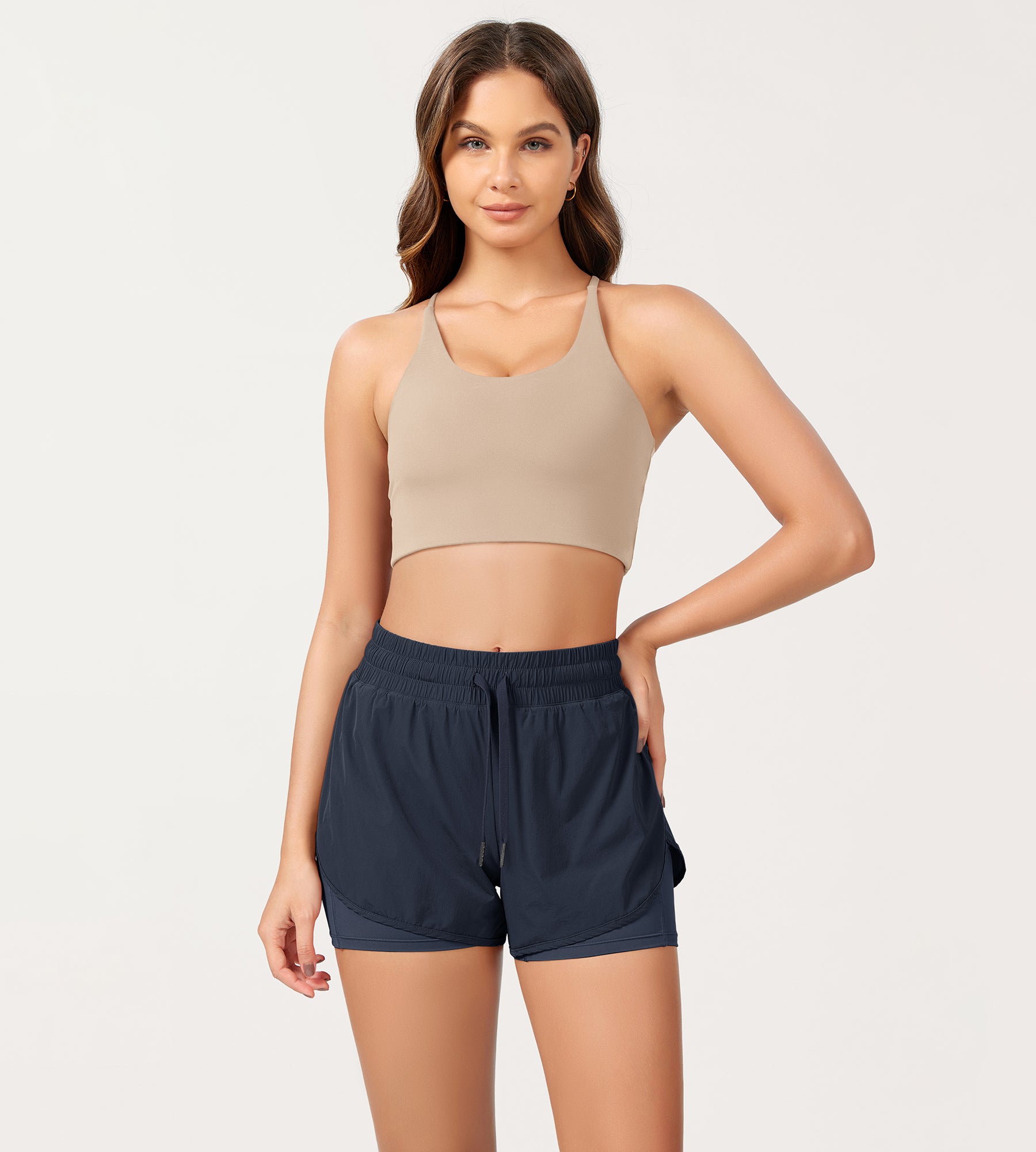 2 in 1 Athletic Shorts with Pockets Deep Navy - ododos