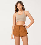 2 in 1 Athletic Shorts with Pockets Peach Caramel - ododos