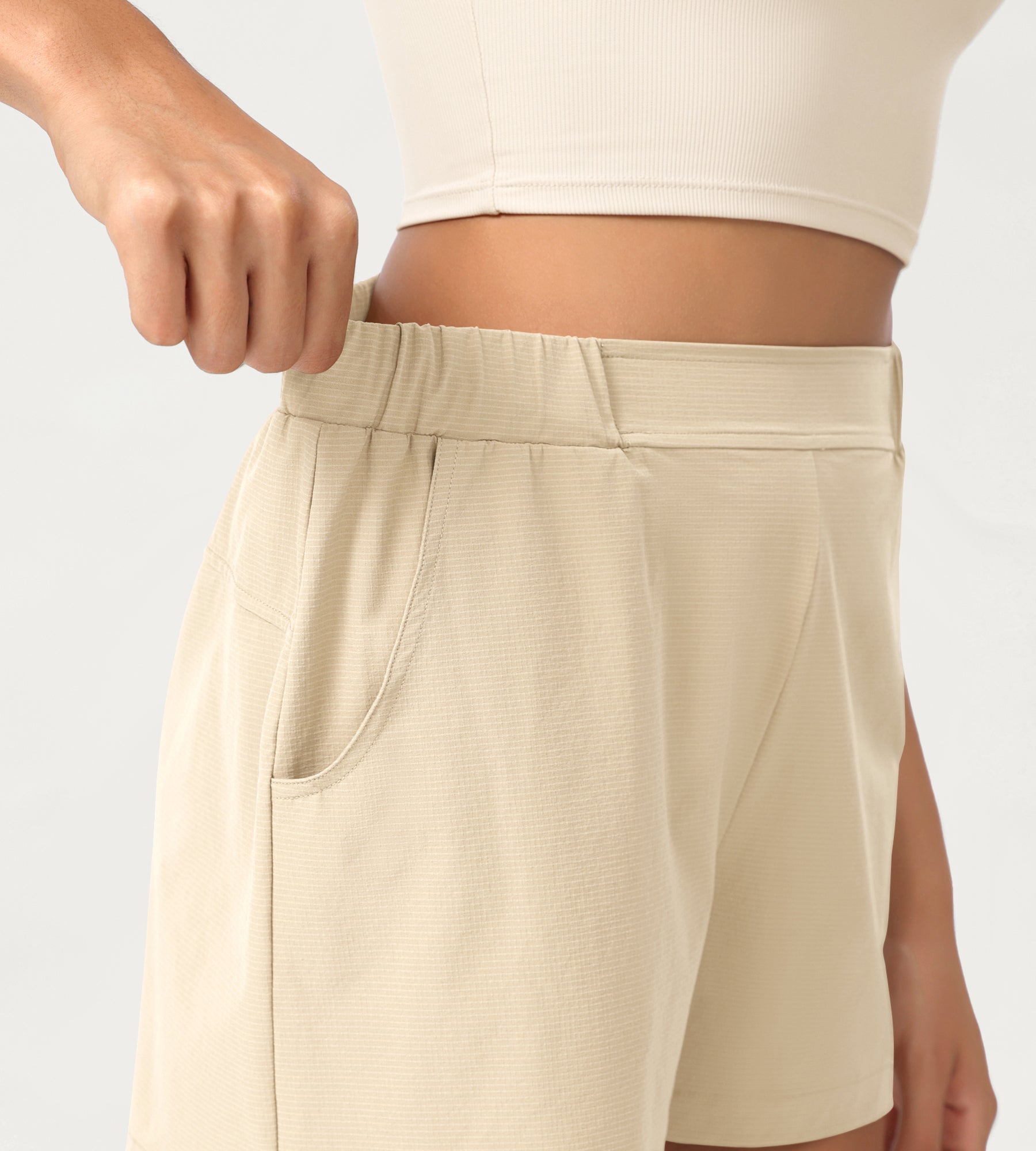 Stretch Woven High Waist Relaxed Shorts - ododos