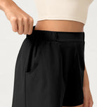 Stretch Woven High Waist Relaxed Shorts - ododos