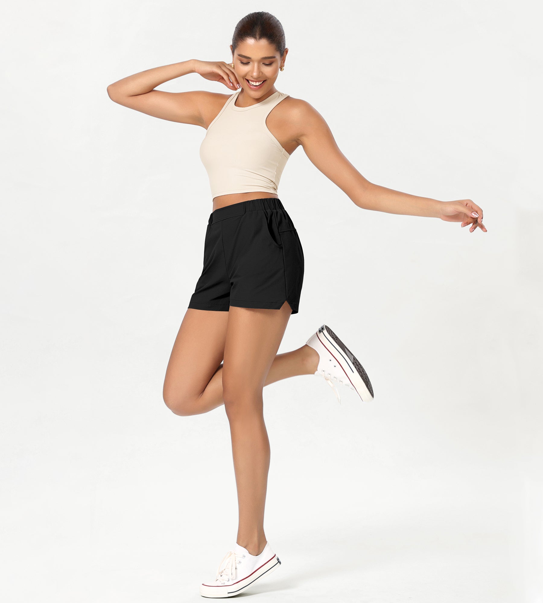 Stretch Woven High Waist Relaxed Shorts - ododos