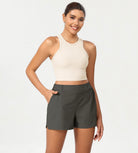 Stretch Woven High Waist Relaxed Shorts Charcoal - ododos