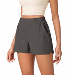 Stretch Woven High Waist Relaxed Shorts - ododos