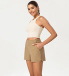 Stretch Woven High Waist Relaxed Shorts - ododos