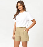 Cotton Soft Woven Relaxed Trouser Shorts Beige - ododos