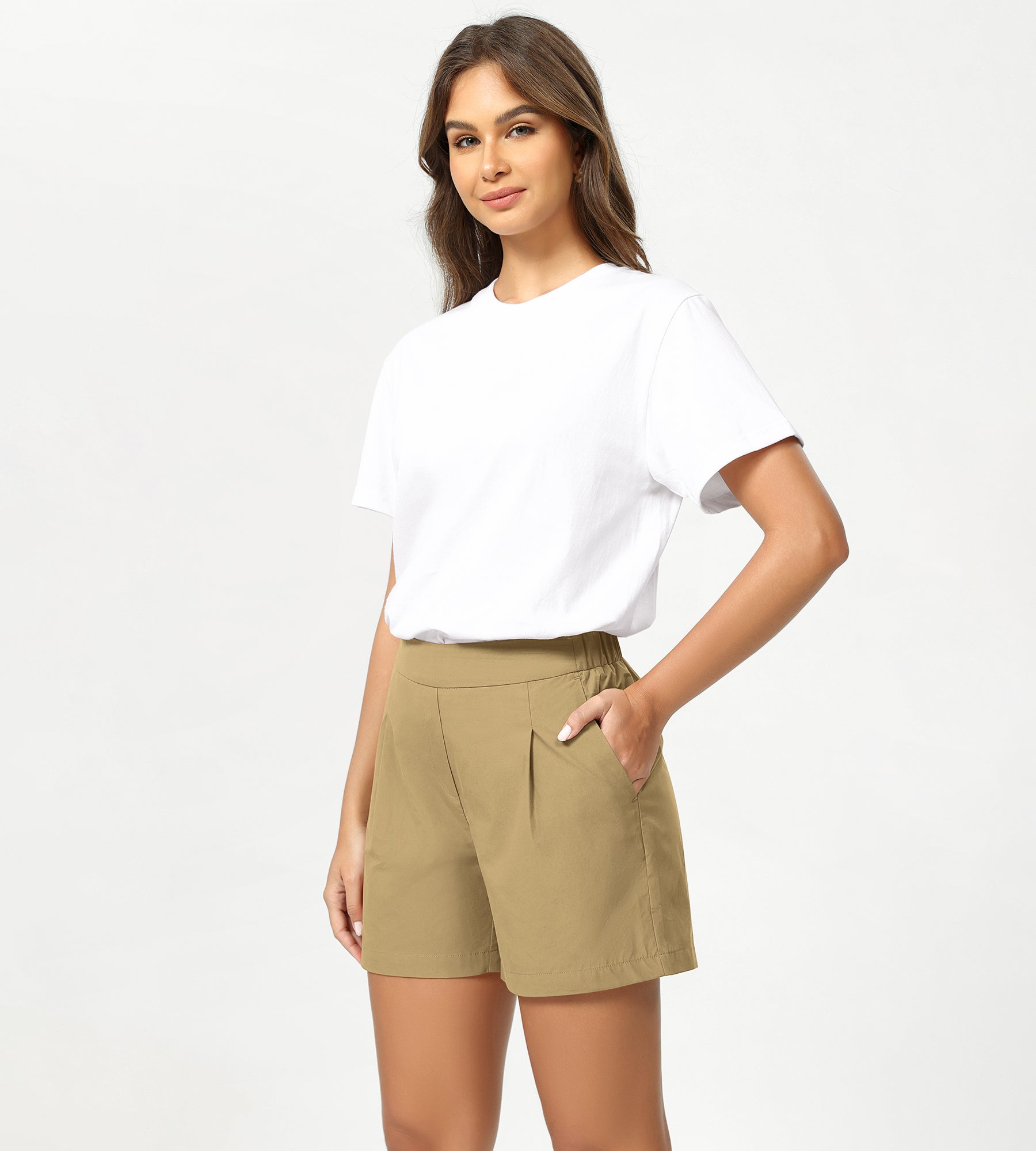 Cotton Soft Woven Relaxed Trouser Shorts Khaki - ododos