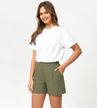 Cotton Soft Woven Relaxed Trouser Shorts Olive Green - ododos