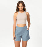 Cotton Soft Woven Relaxed Trouser Shorts Steel Blue - ododos