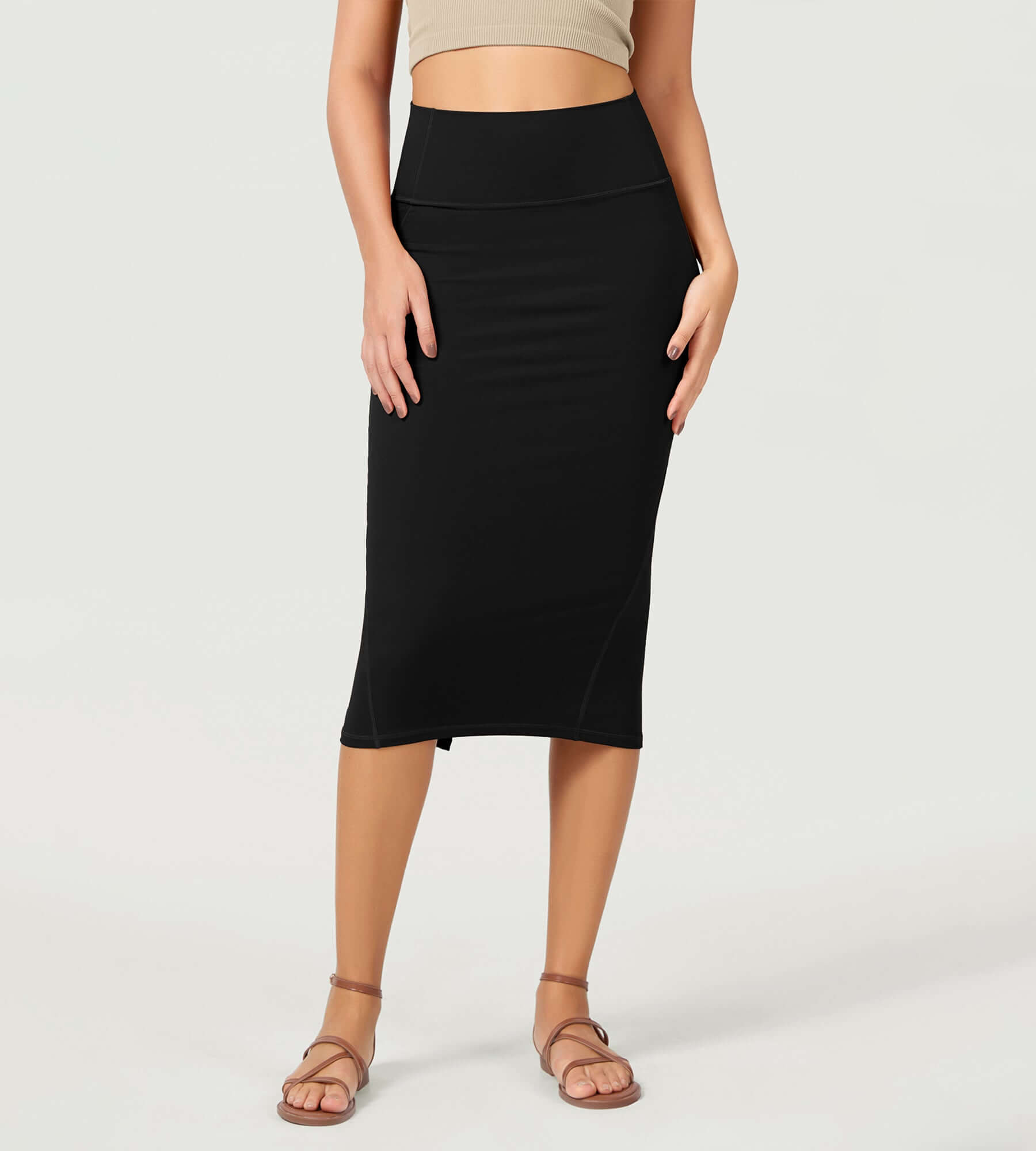 Women's High Waist Back Slit Bodycon Slim-Fit Pencil Skirts Black - ododos