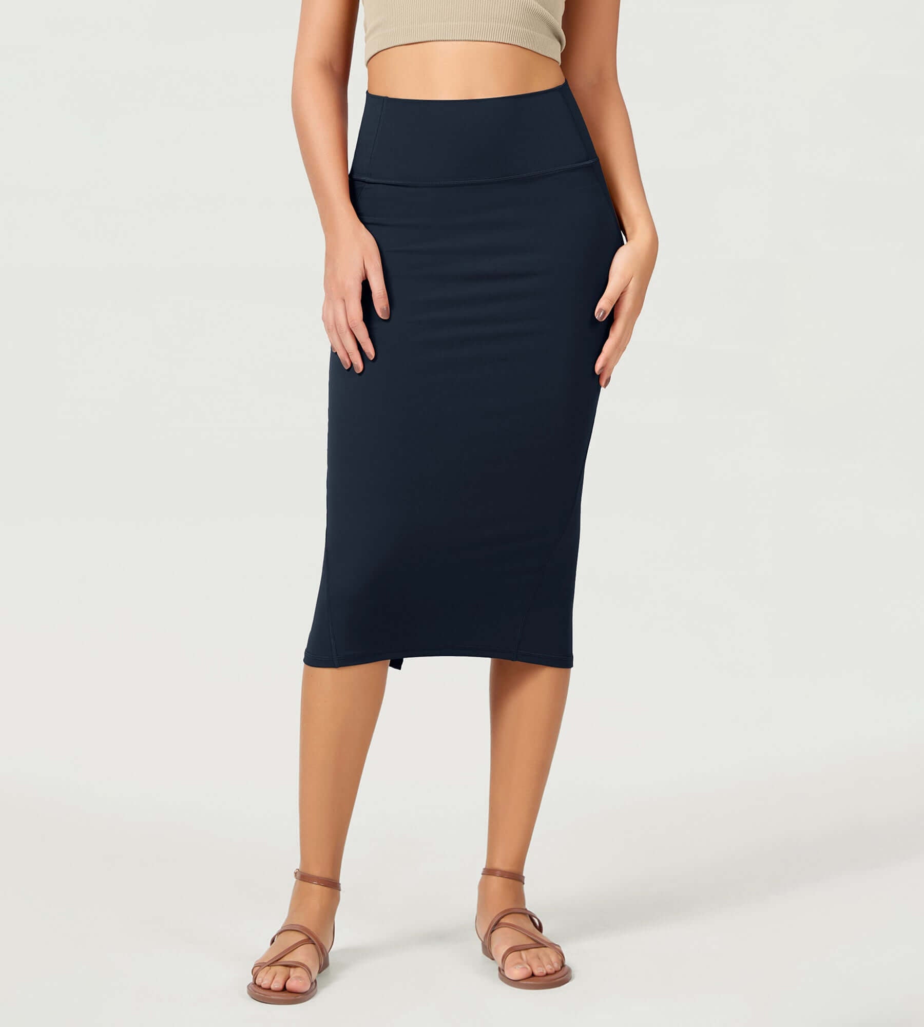 Women's High Waist Back Slit Bodycon Slim-Fit Pencil Skirts Deep Navy - ododos