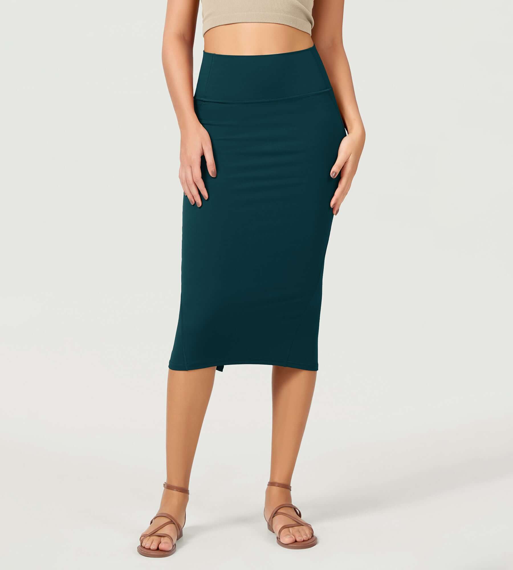 Women's High Waist Back Slit Bodycon Slim-Fit Pencil Skirts Forest Teal - ododos