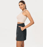 Cotton A-Line Mini Skirts with Pockets Charcoal - ododos