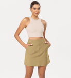 Cotton A-Line Mini Skirts with Pockets Khaki - ododos