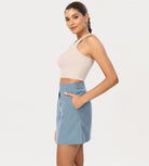 Cotton A-Line Mini Skirts with Pockets Steel Blue - ododos