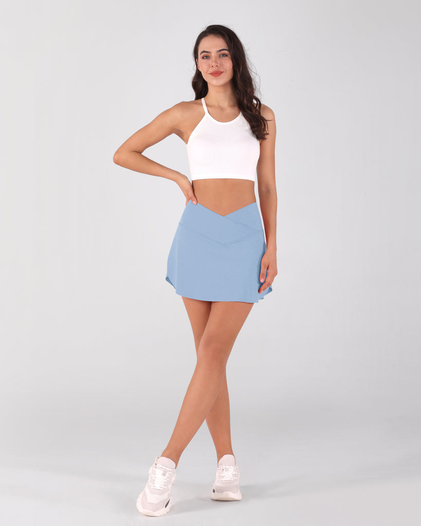 Pleated crossover waist skort