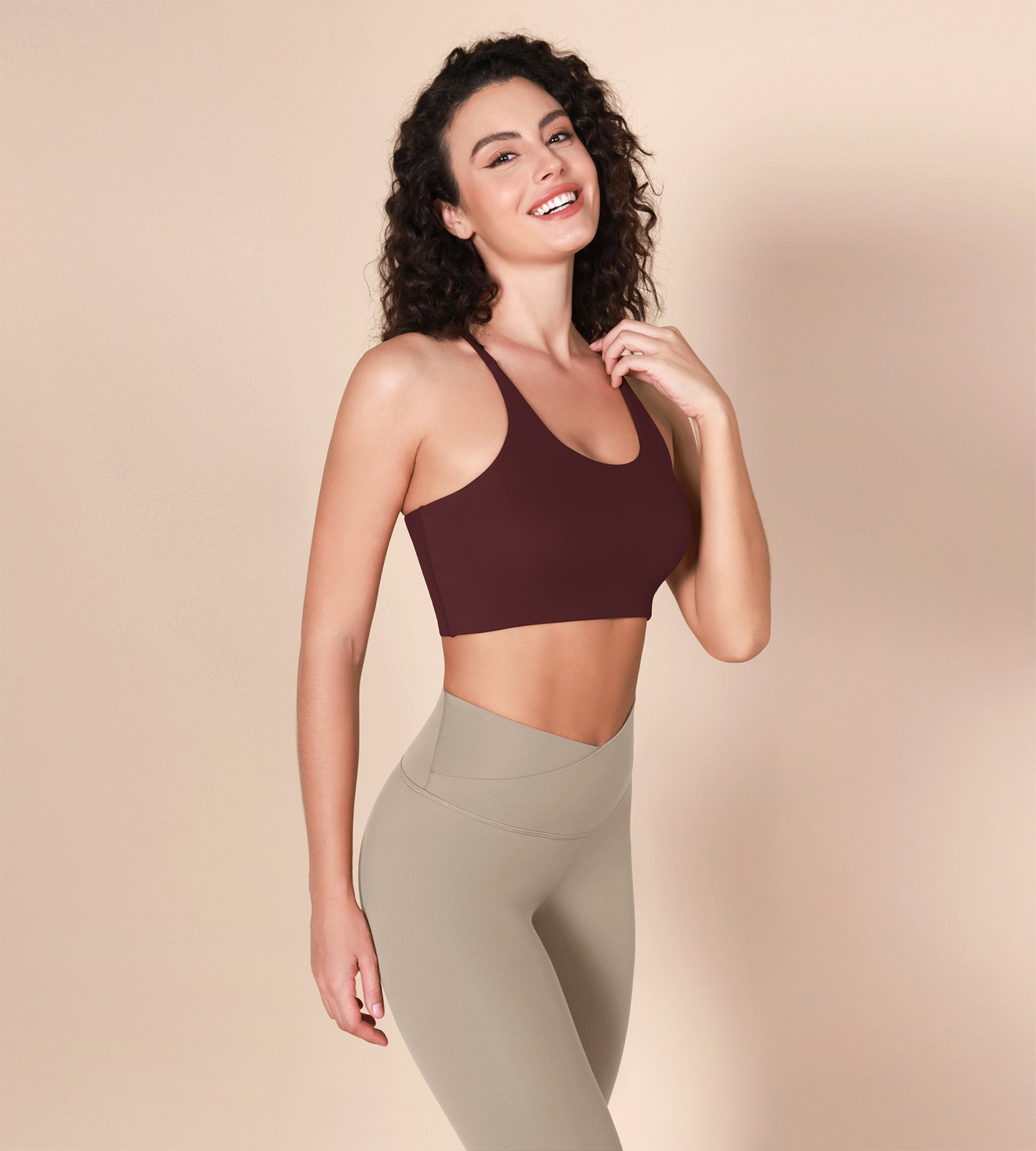 Halter Racerback Sports Bra Burgundy - ododos