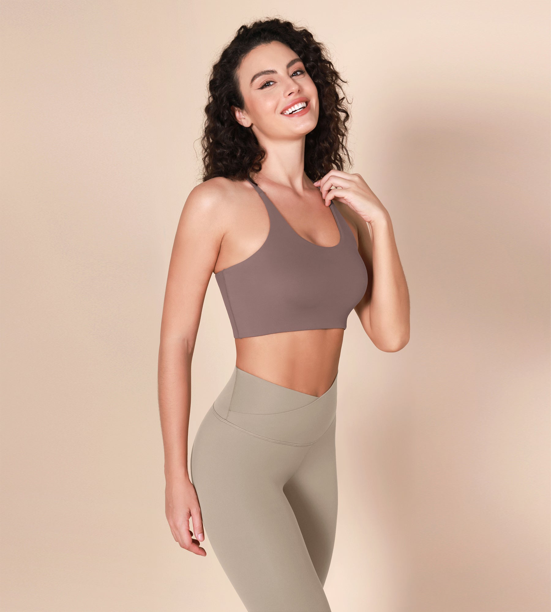 Halter Racerback Sports Bra Purple Taupe - ododos