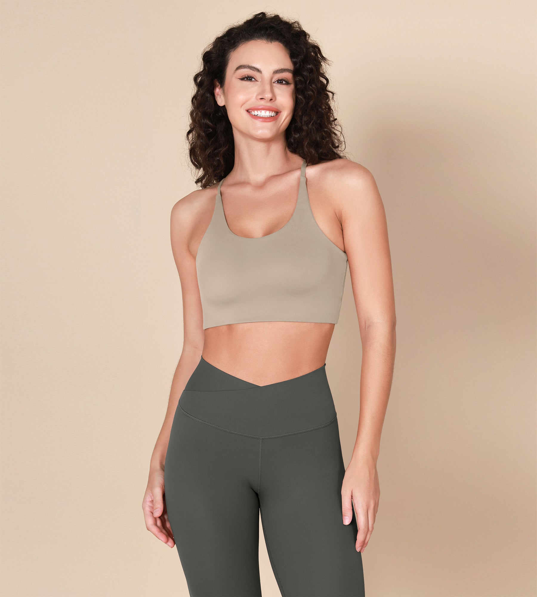 Halter Racerback Sports Bra Taupe - ododos