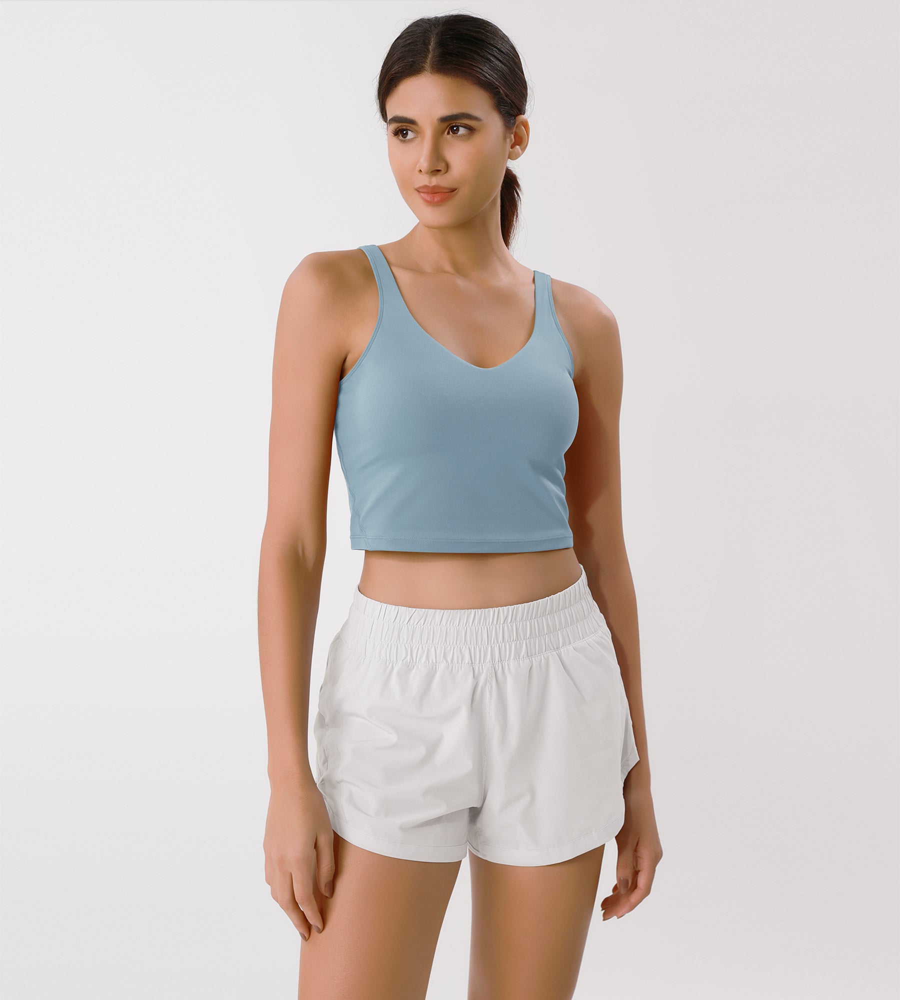 Cloud Feeling U Back Sports Bra Chambray Crop Length - ododos