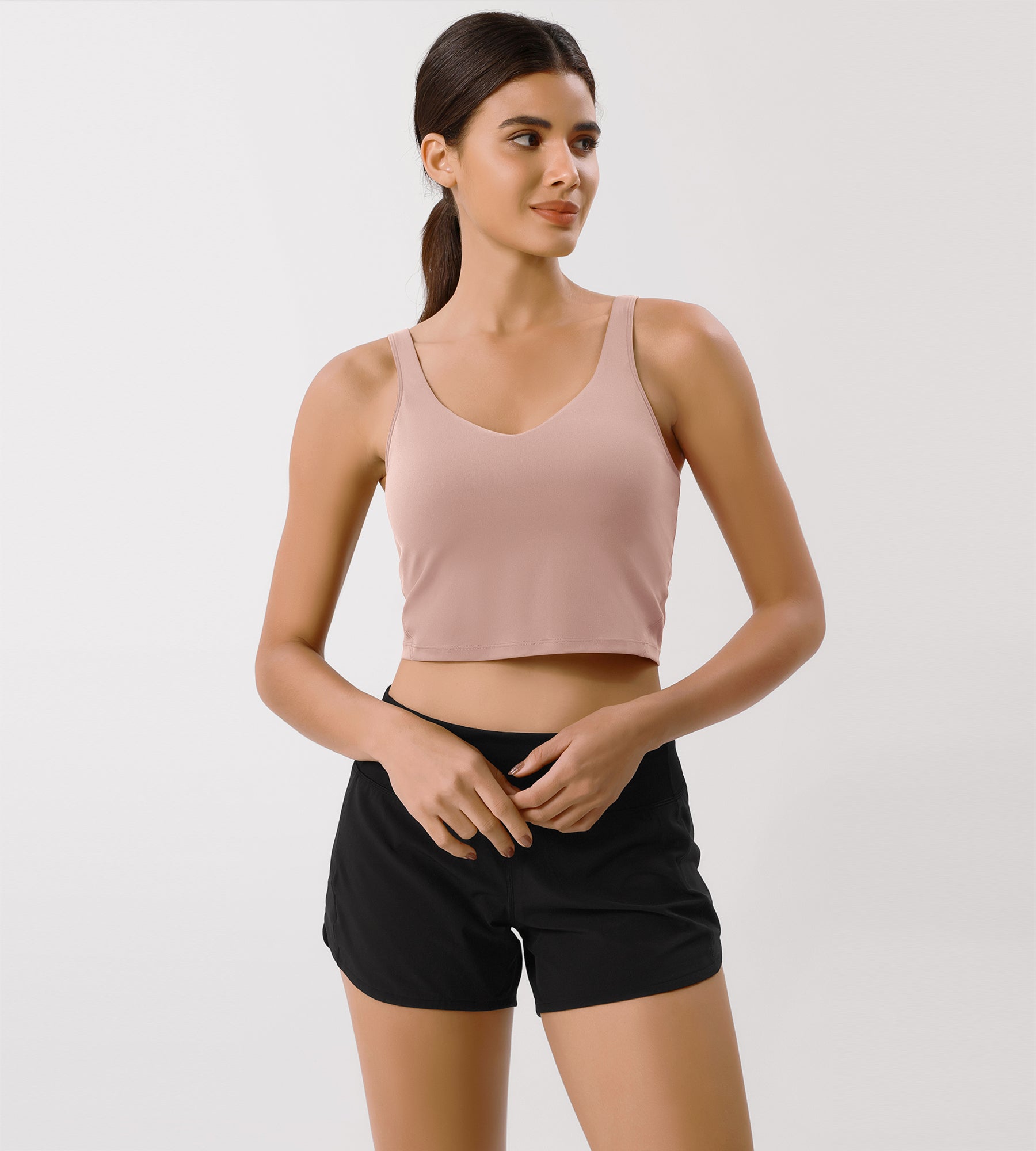 Cloud Feeling U Back Sports Bra Dusty Pink Crop Length - ododos