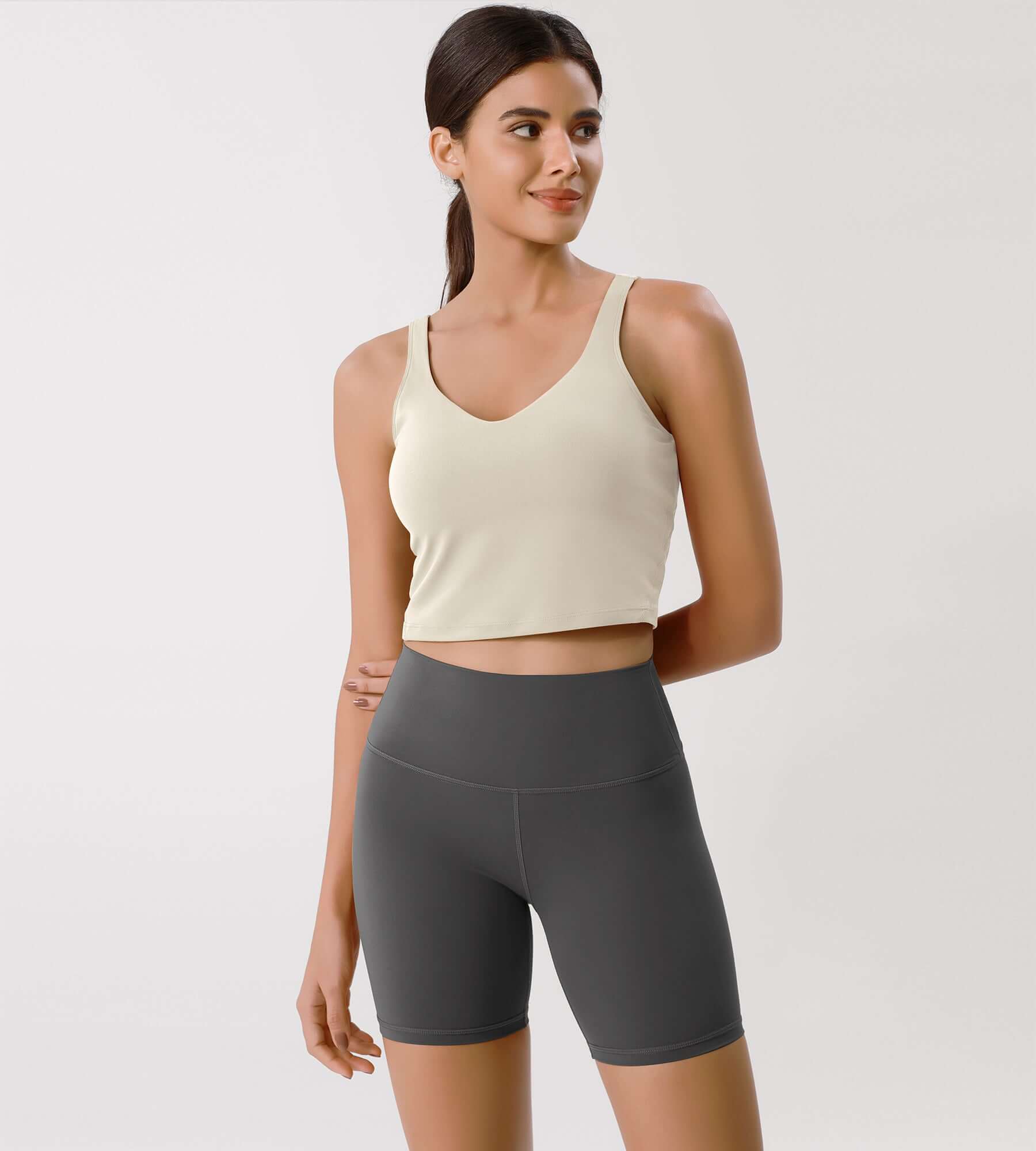 Cloud Feeling U Back Sports Bra Oat Milk Crop Length - ododos