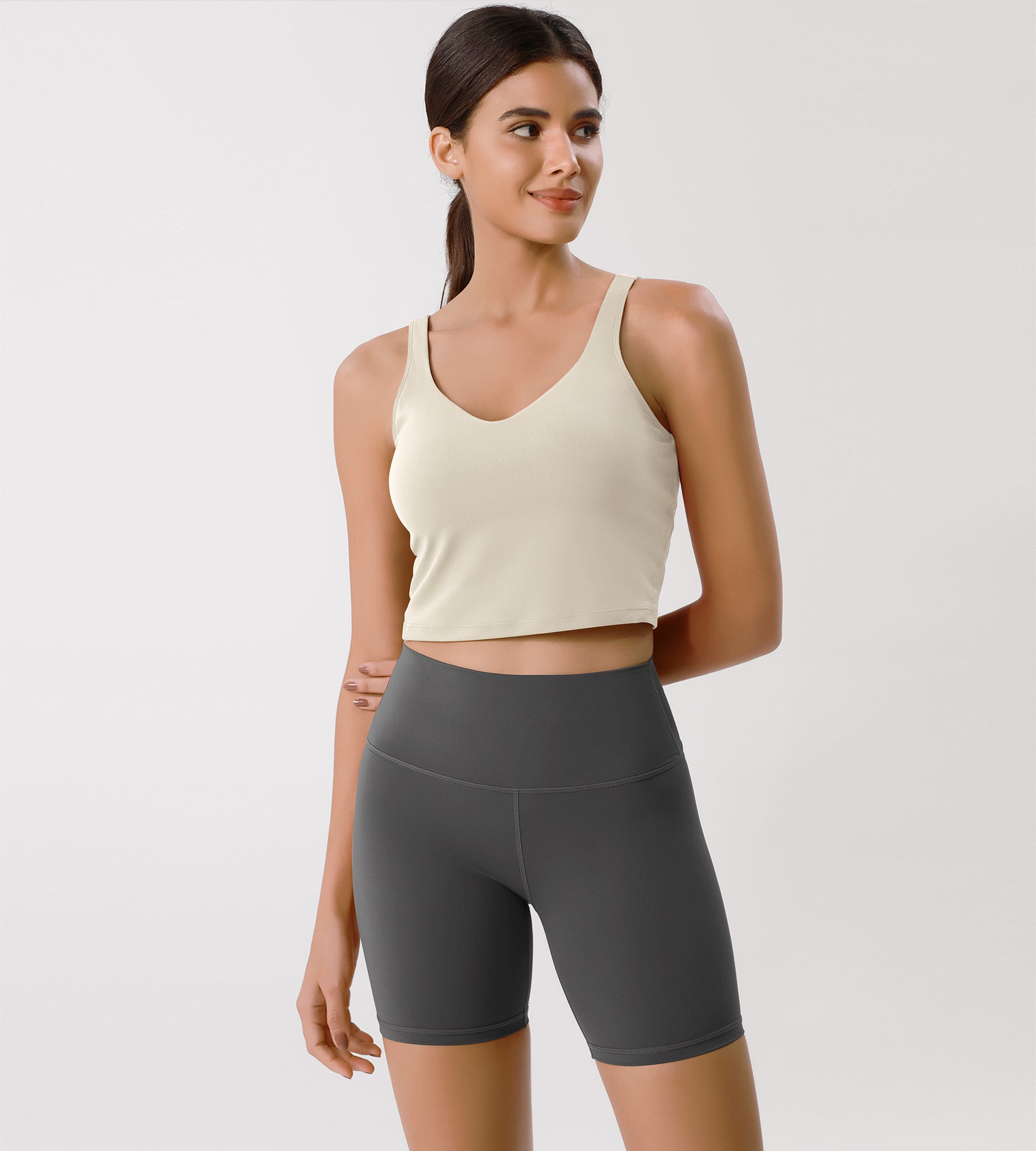 Cloud Feeling U Back Sports Bra Oat Milk Crop Length - ododos