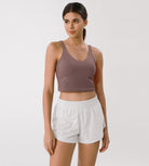 Cloud Feeling U Back Sports Bra Purple Taupe Crop Length - ododos