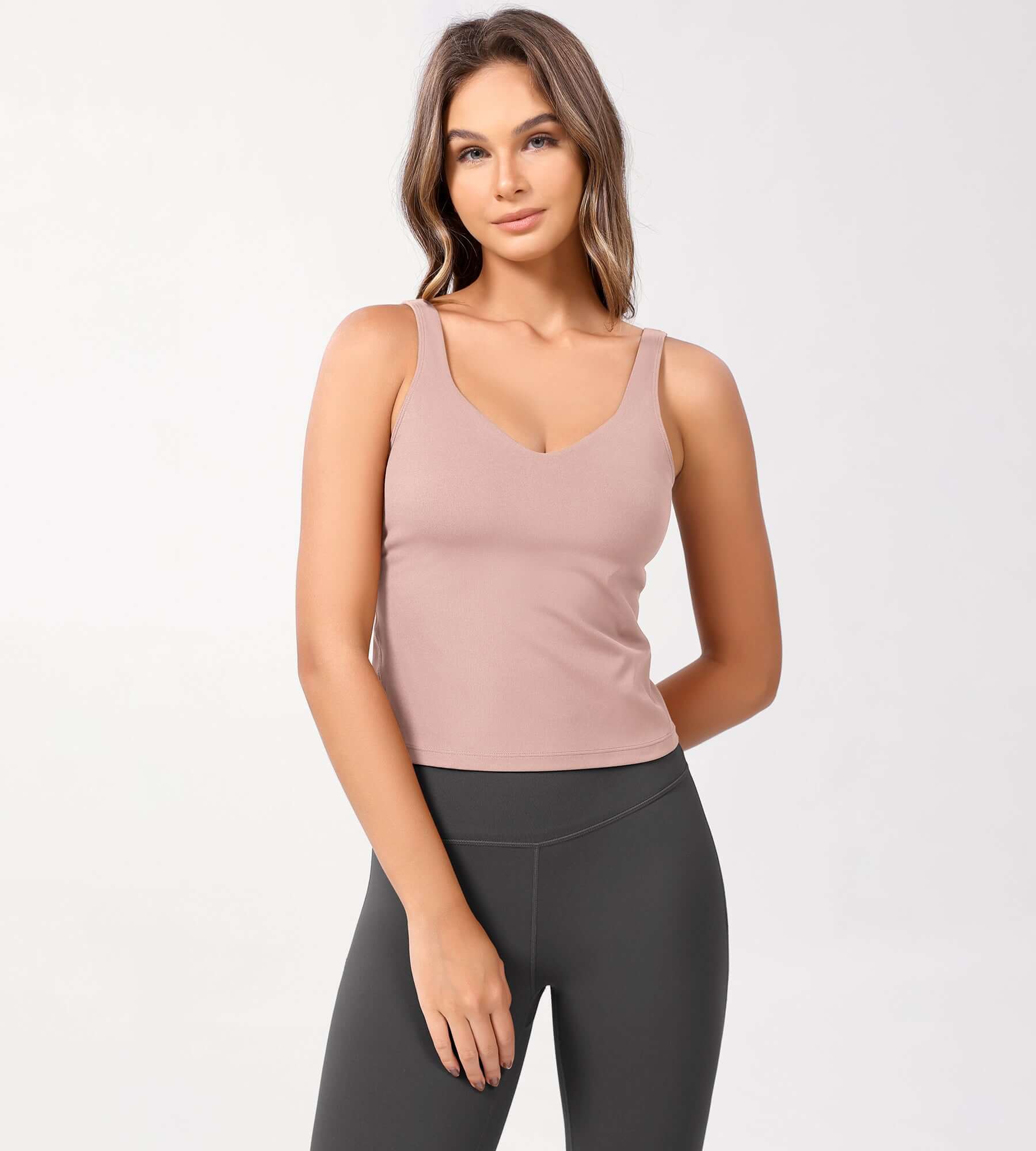 Cloud Feeling U Back Sports Bra Dusty Pink Waist Length - ododos