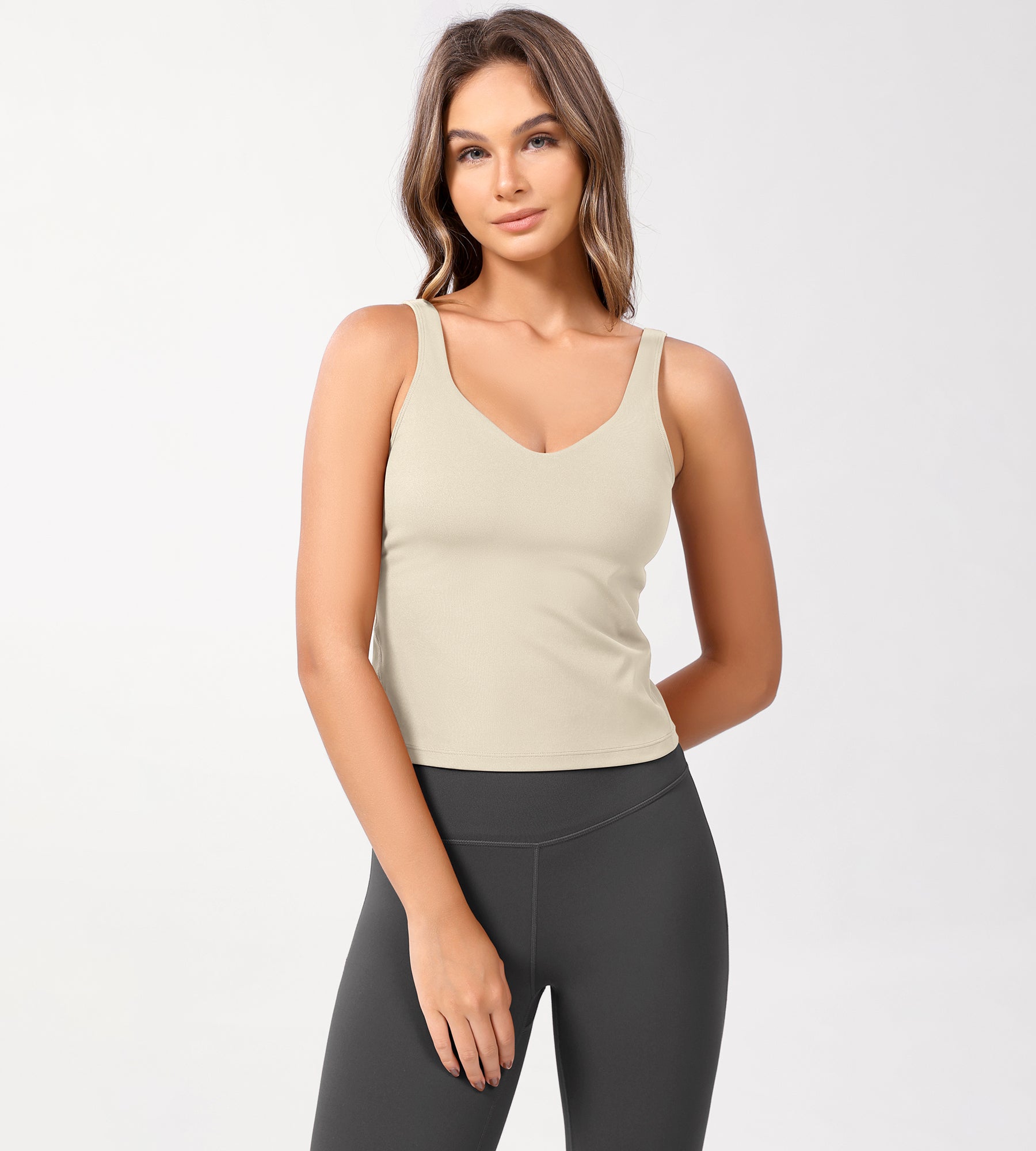 Cloud Feeling U Back Sports Bra Oat Milk Waist Length - ododos