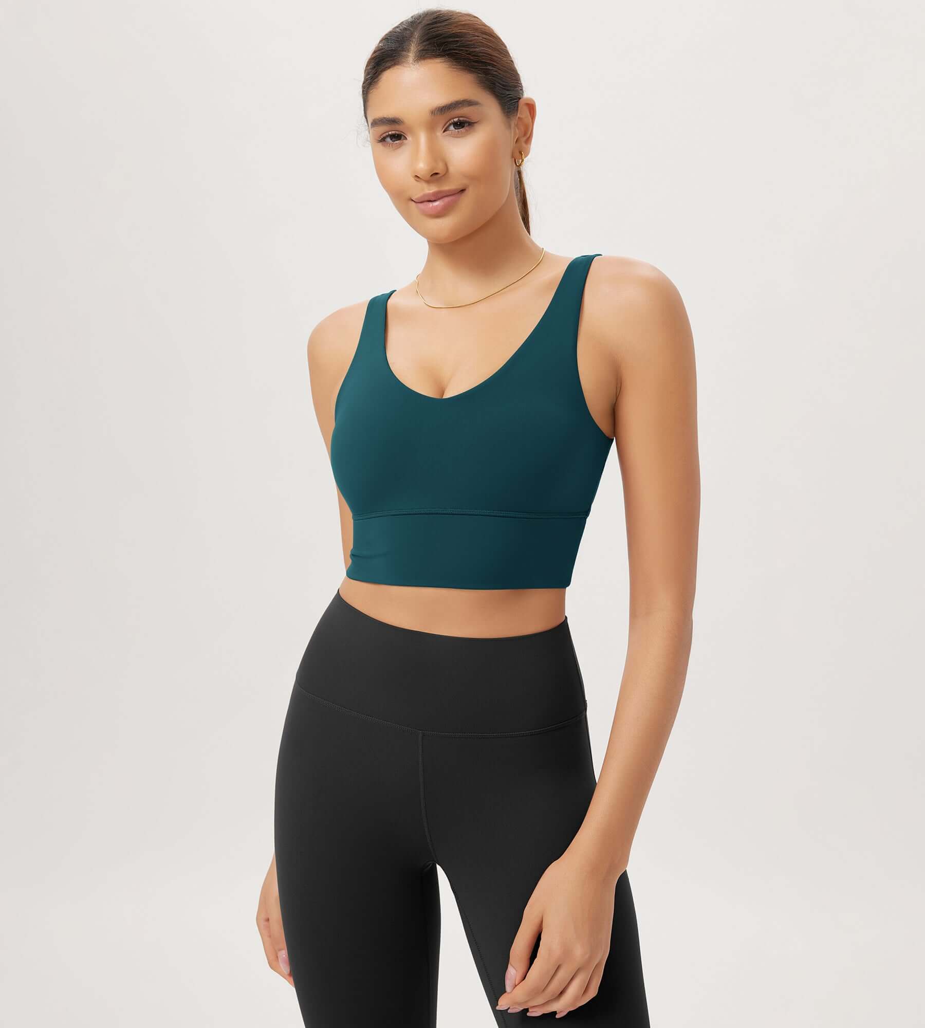 Cloud Feeling V Neck Padded Sports Bra Forest Teal - ododos