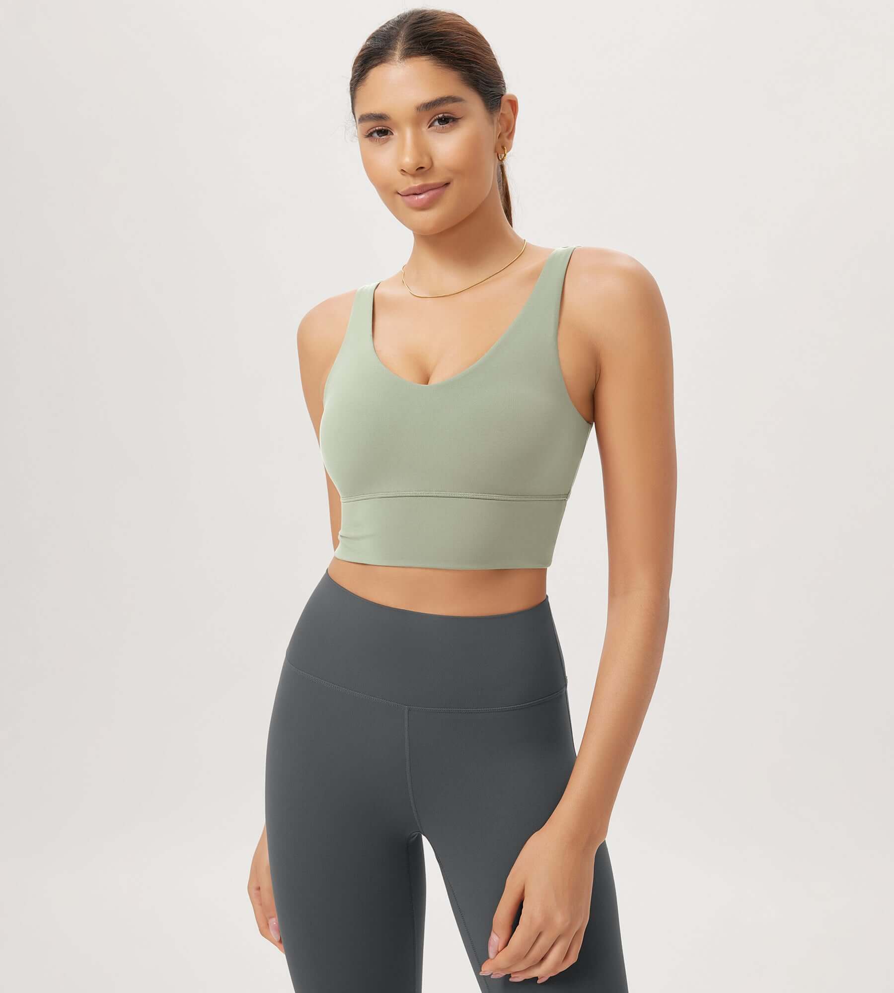 Cloud Feeling V Neck Padded Sports Bra Lime Stone - ododos