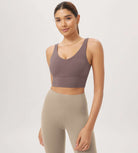 Cloud Feeling V Neck Padded Sports Bra Purple Taupe - ododos