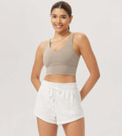 Cloud Feeling V Neck Padded Sports Bra Shaker Beige - ododos