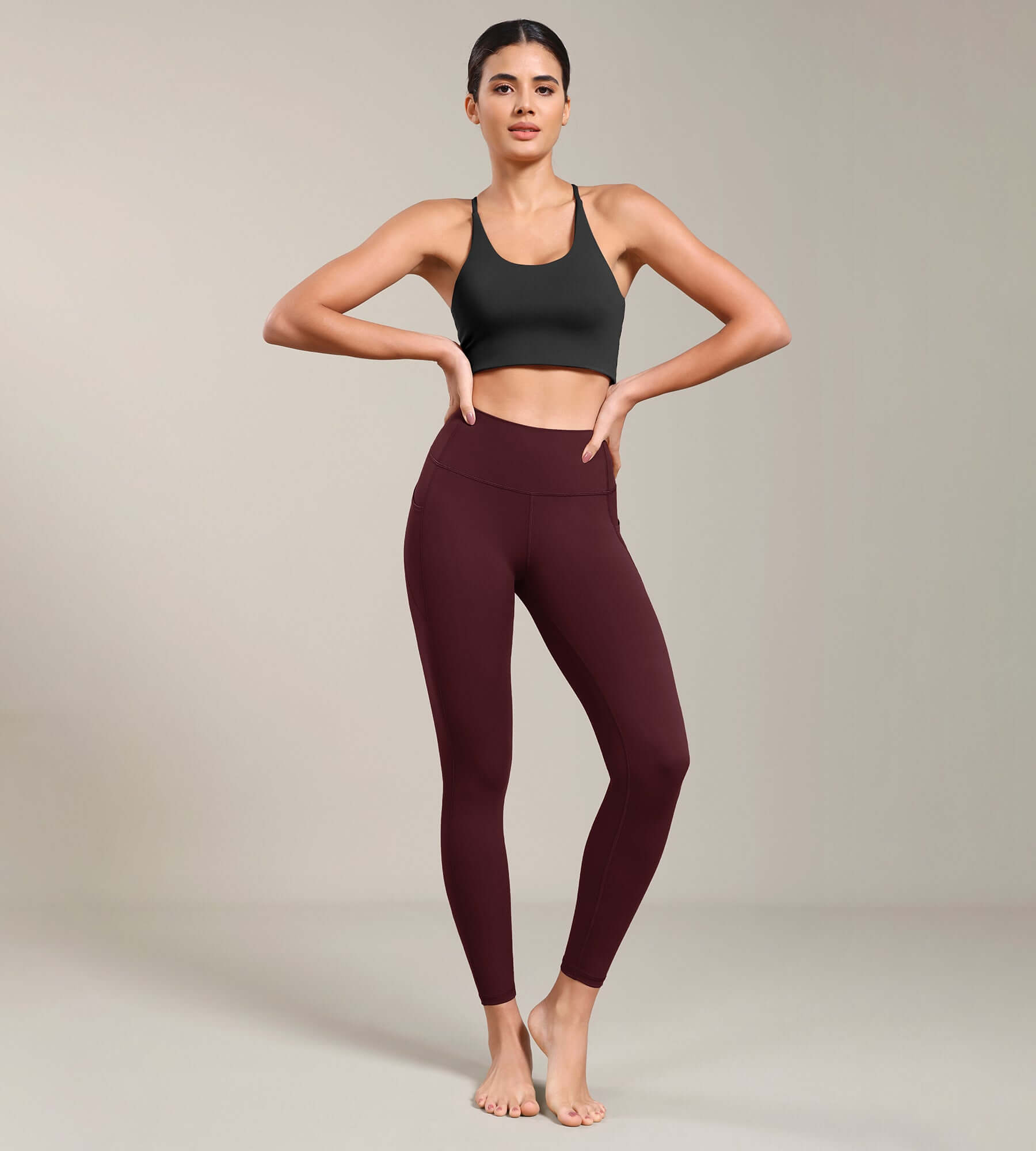 ODLIFT 7/8 Compression Leggings with Pockets Burgundy - ododos