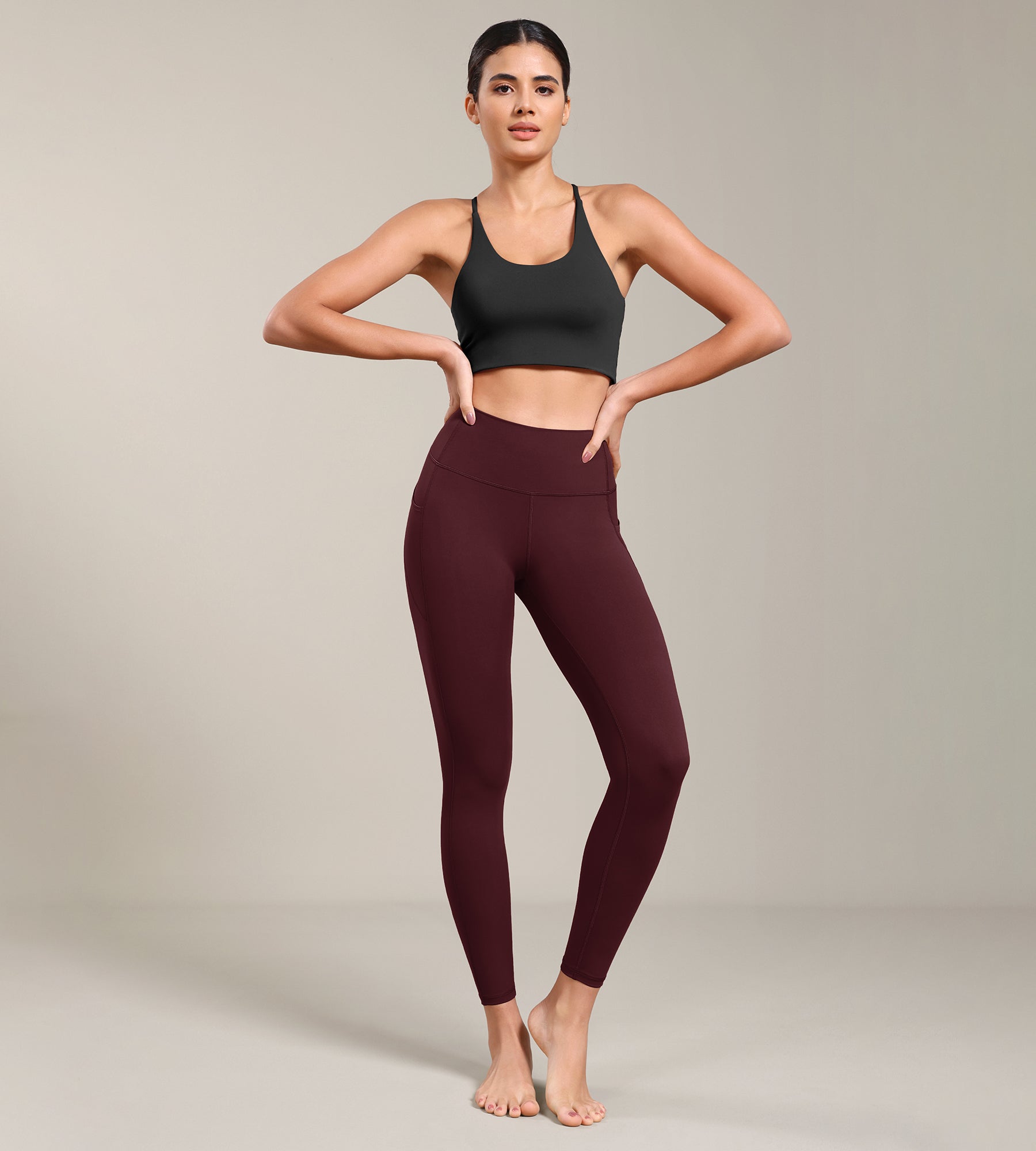 ODLIFT 7/8 Compression Leggings with Pockets Burgundy - ododos