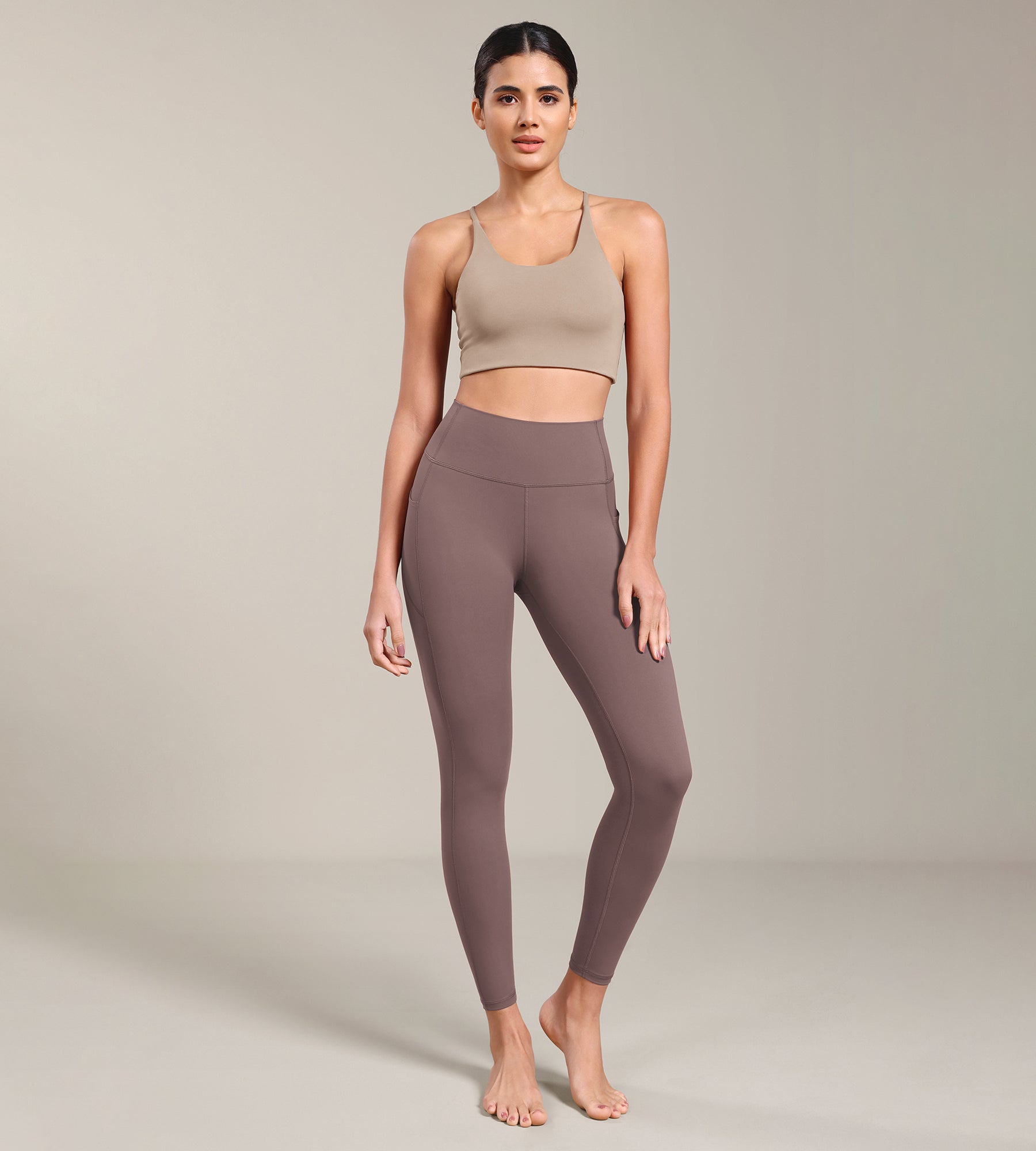 ODLIFT 7/8 Compression Leggings with Pockets Purple Taupe - ododos