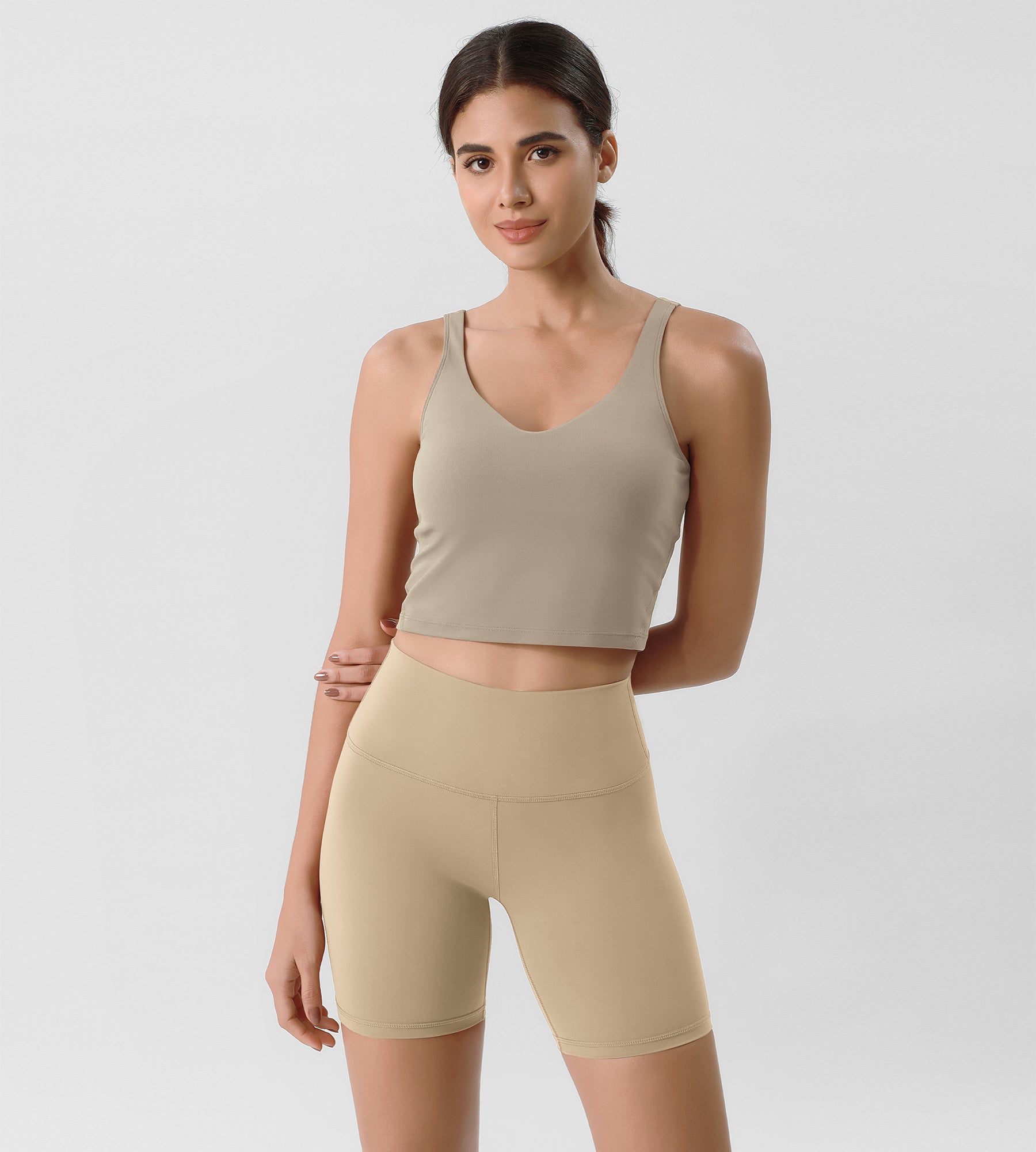 ODLIFT 6" High Waist Biker Shorts Beige - ododos