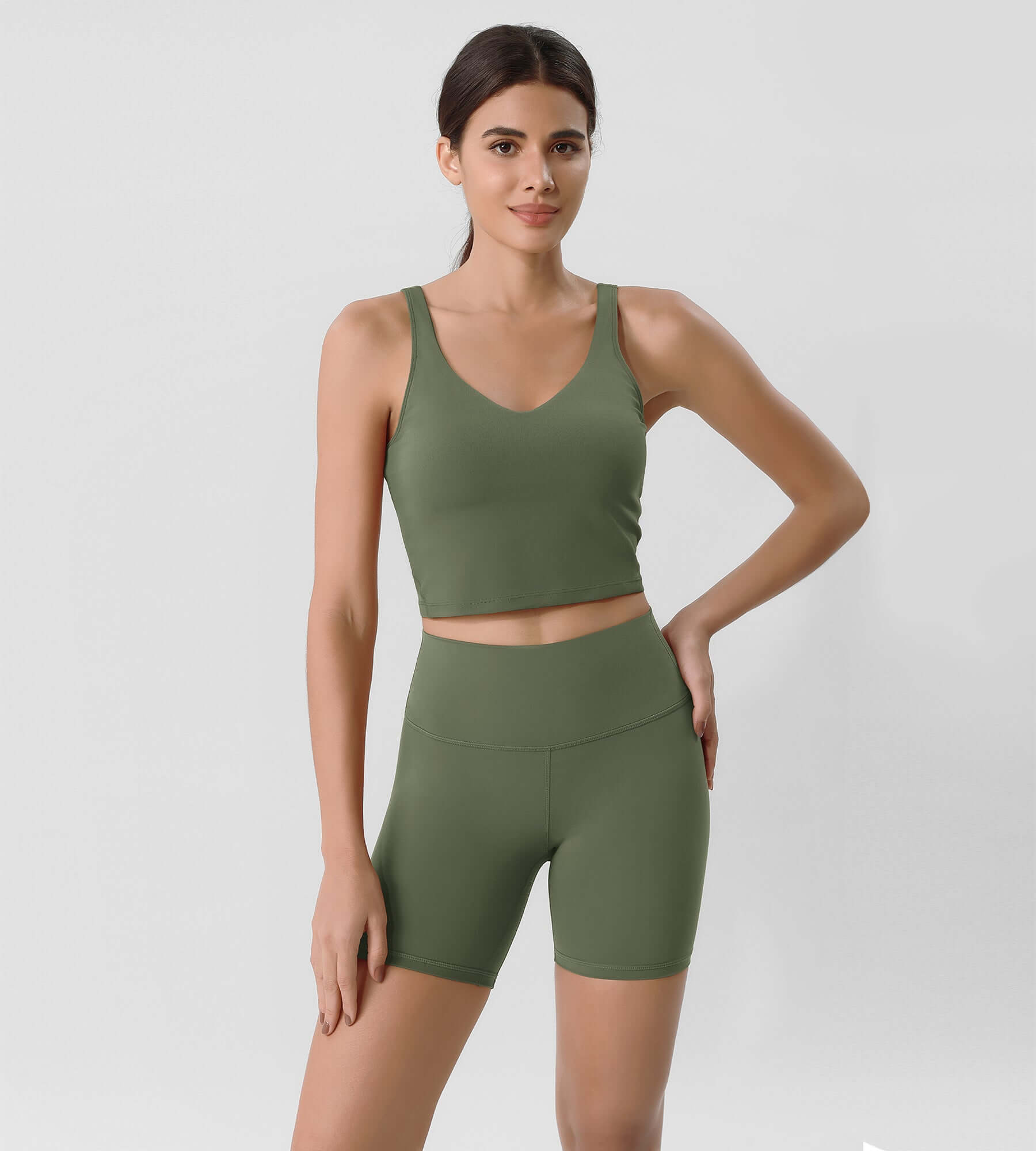 ODLIFT 6 High Waist Biker Shorts Dark Olive - ododos