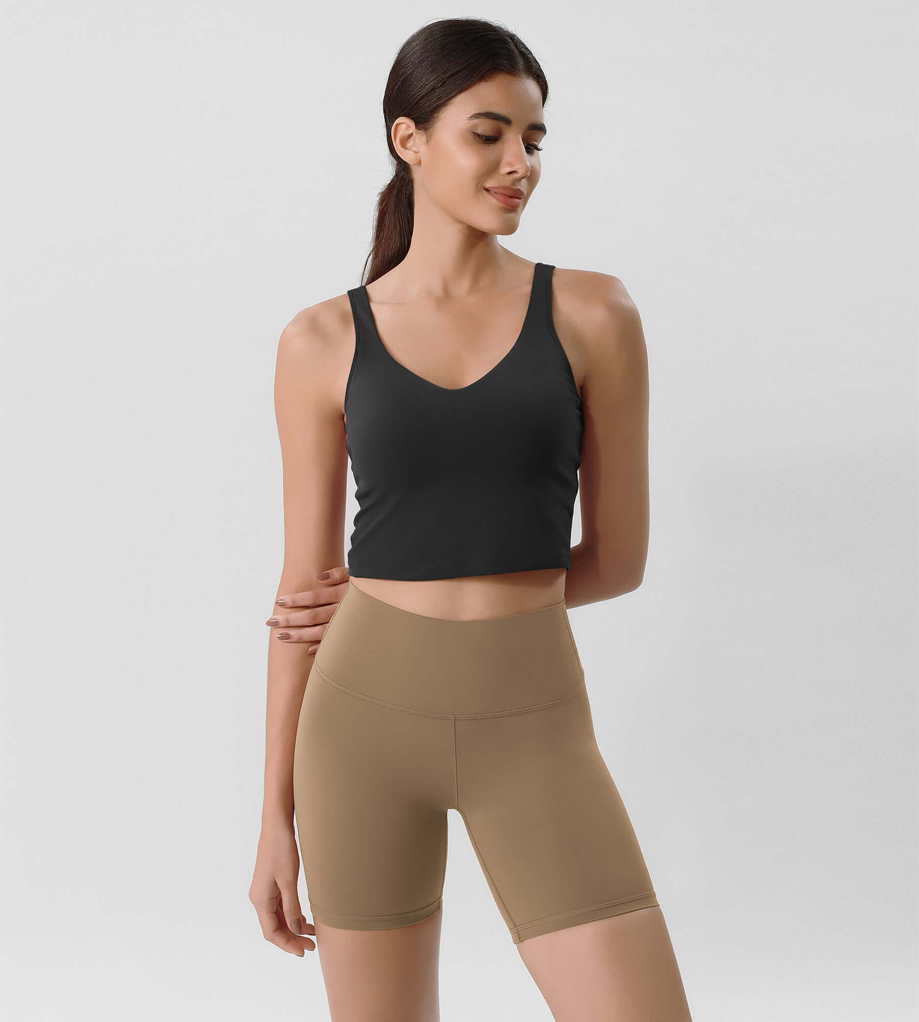 ODLIFT 6 High Waist Biker Shorts Light Brown - ododos