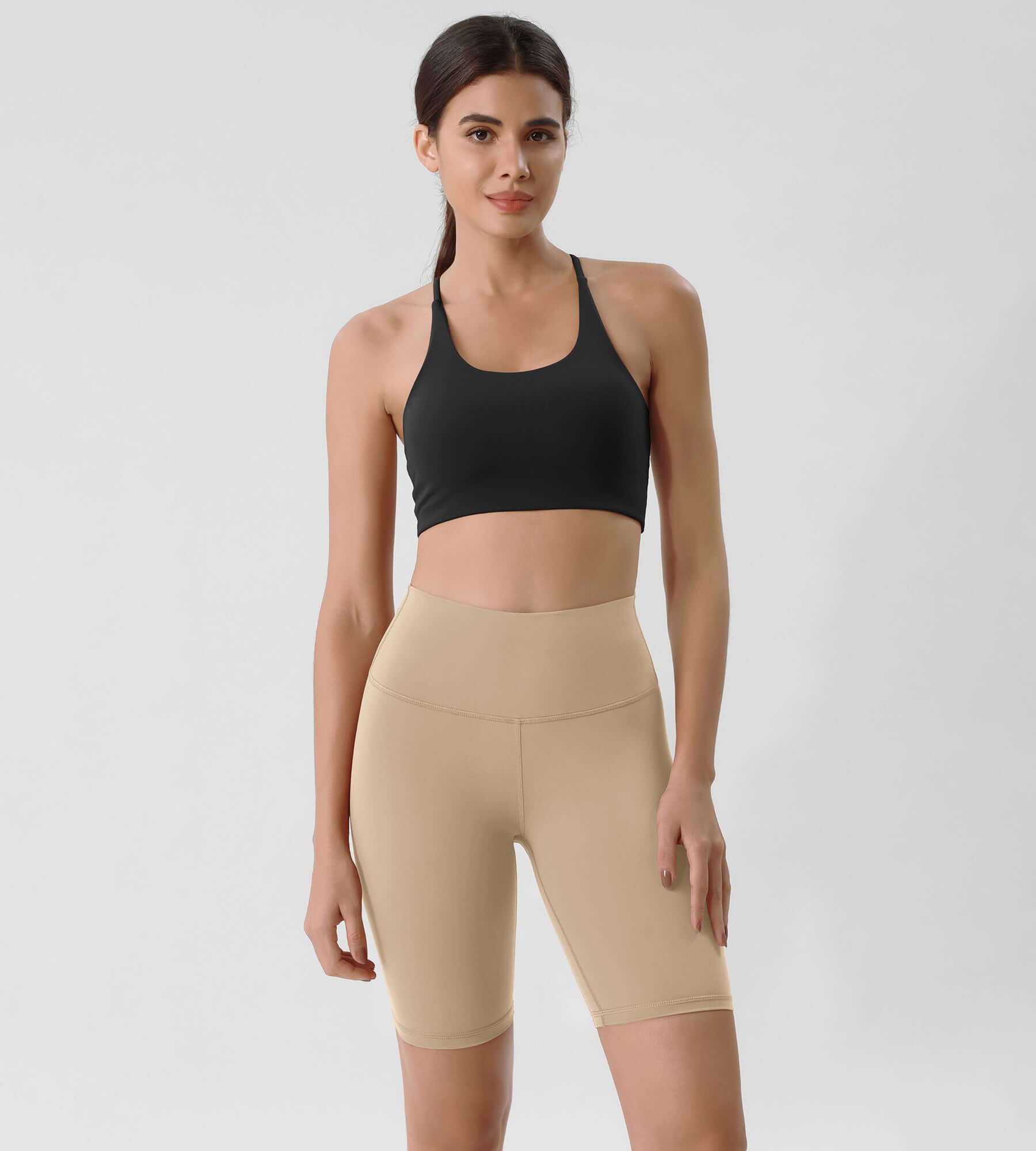 ODLIFT 8 High Waist Biker Shorts Beige - ododos