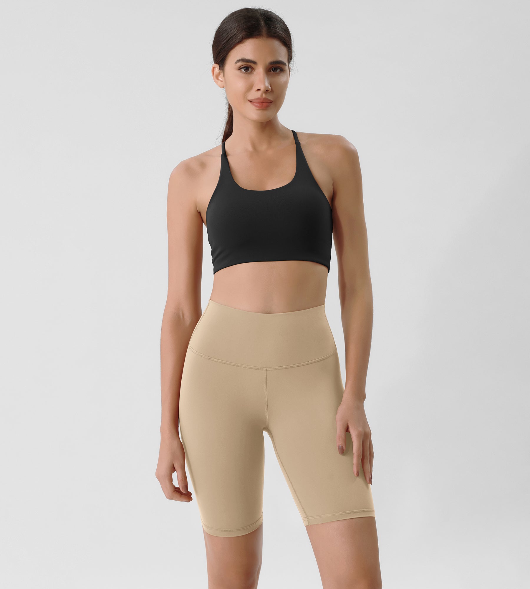 ODLIFT 8" High Waist Biker Shorts Beige - ododos