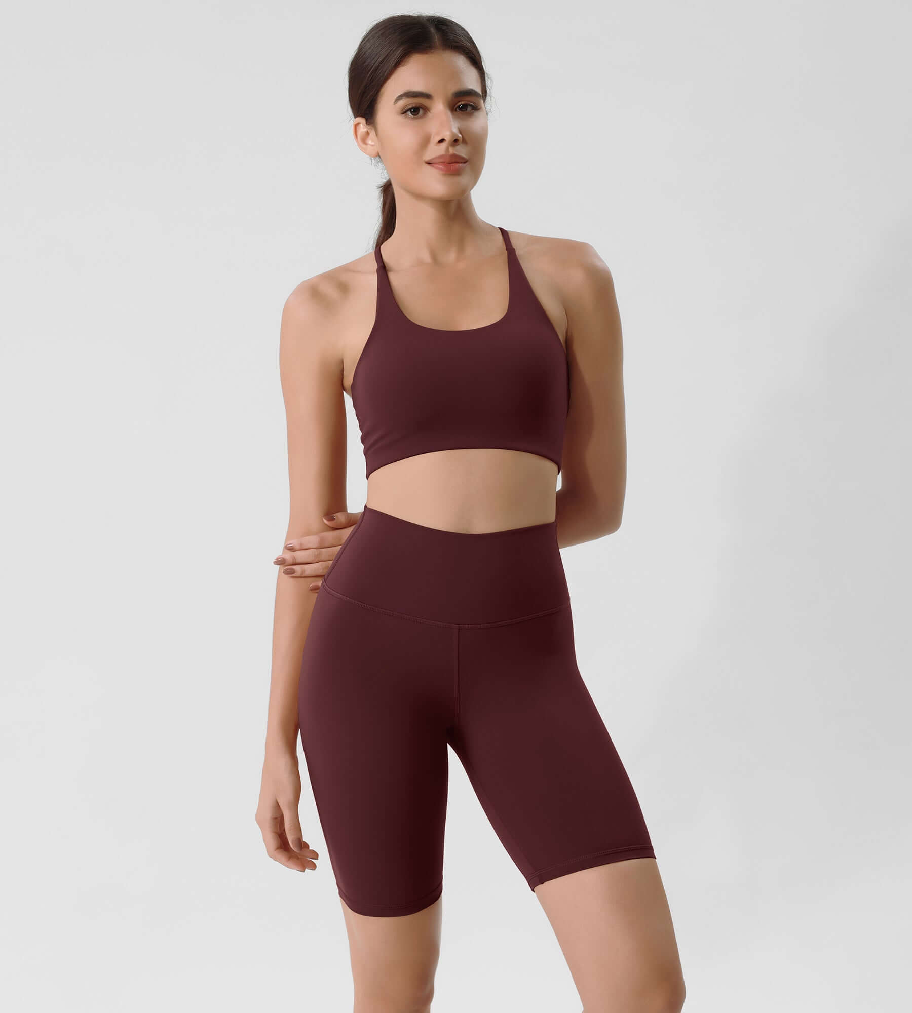 ODLIFT 8 High Waist Biker Shorts Burgundy - ododos