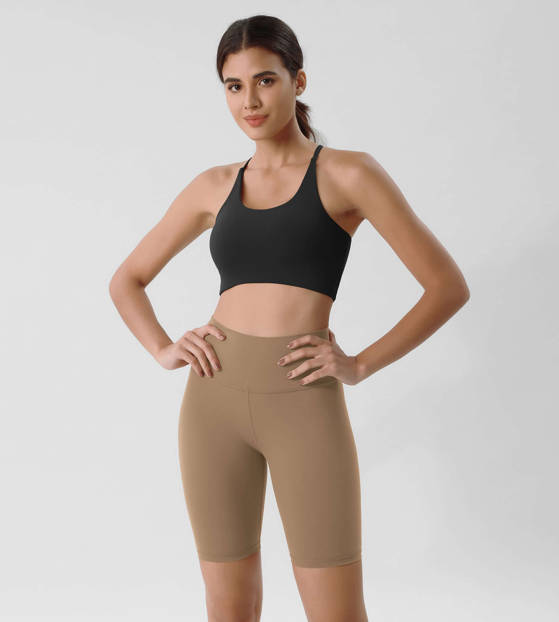 ODLIFT 8 High Waist Biker Shorts Light Brown - ododos