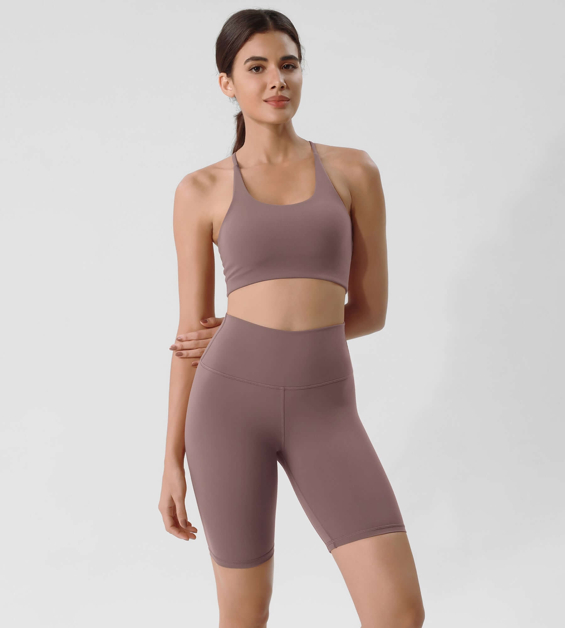 ODLIFT 8" High Waist Biker Shorts Purple Taupe - ododos