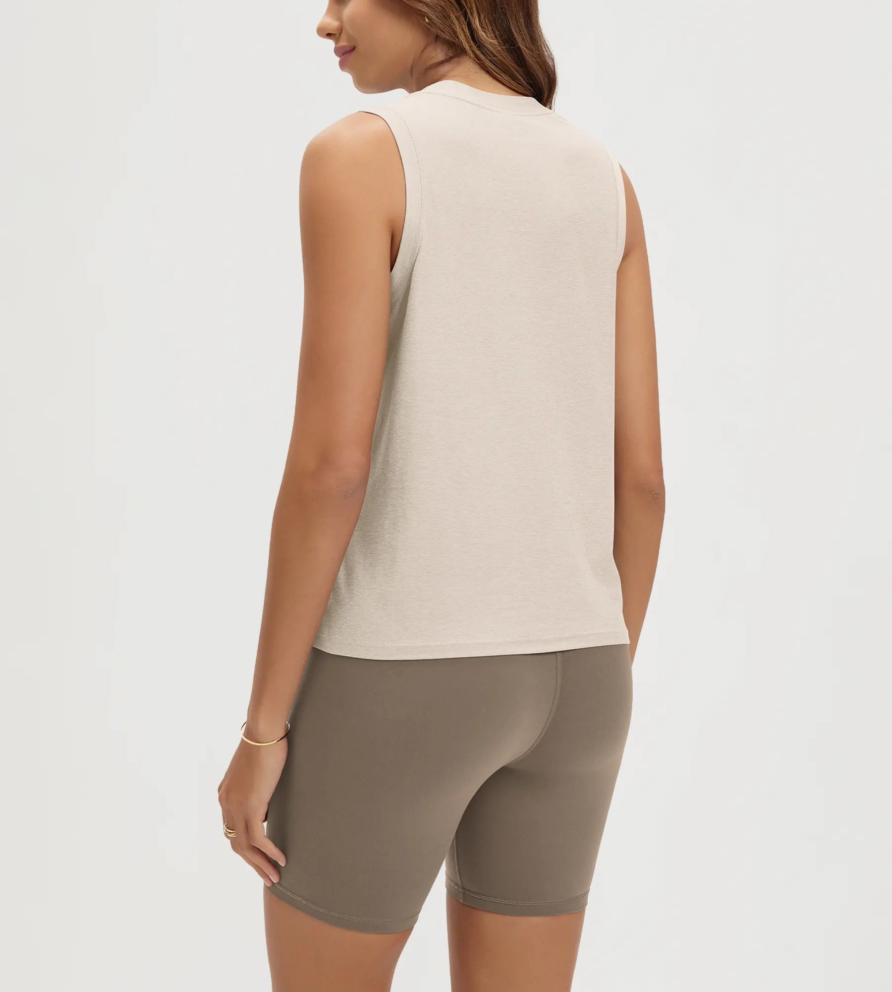 ODODOS Stratum Women's Performance Tank with soft fabric, paired with modal shorts.