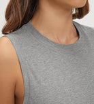 ODODOS Stratum women's performance tank in soft gray fabric with crew neck design.