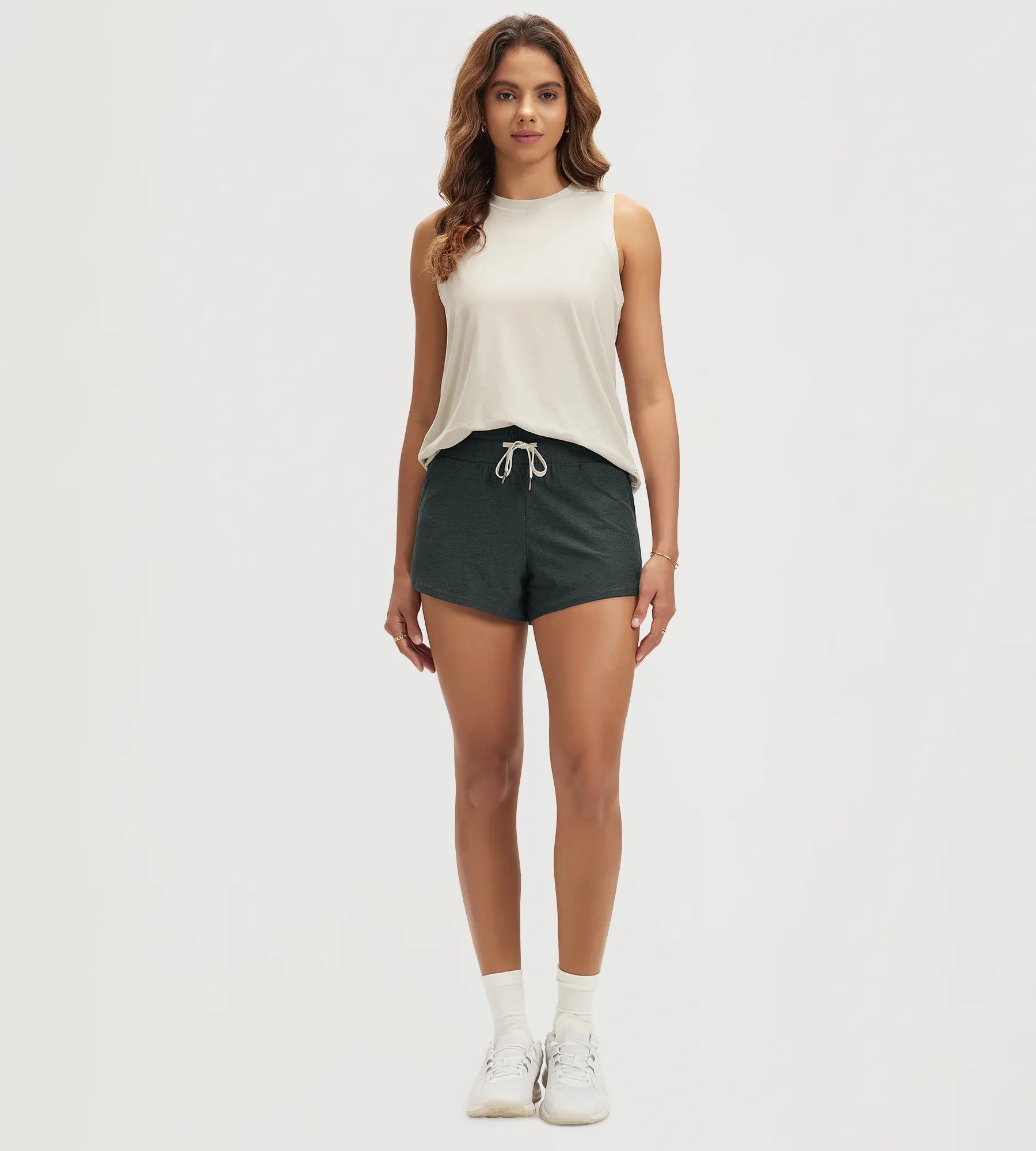 ODODOS Stratum Women's Performance Tank with quick dry shorts for active summer wear.