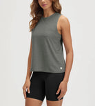 ODODOS Stratum Women's Performance Tank in dark grey, soft fabric, ideal for workout wear.